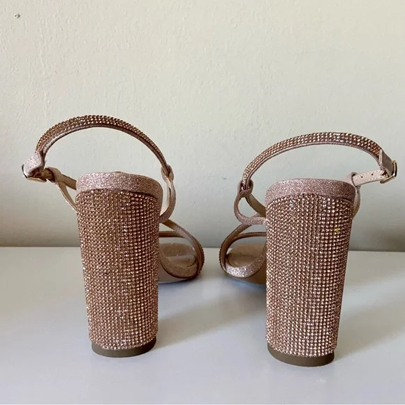 Steve Madden David’s Bridal Shirah Crystal Block Heels Size 5.5 Pink Rose Gold - Picture 5 of 10